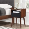 Mid Century Modern Wood Nightstand Side Table with Charging Station and Drawer - 2 of 4