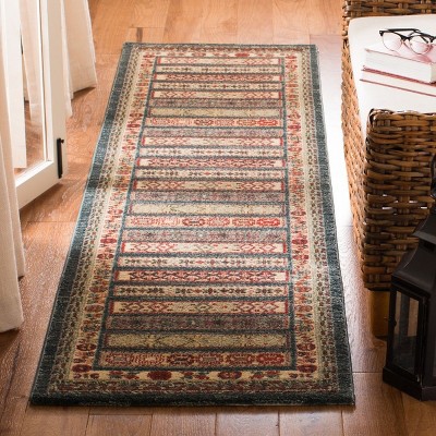 Elegant Mahal Navy/Cream 6'7" Square Synthetic Area Rug