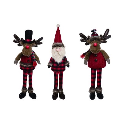 Transpac Fabric 25 in. Red Christmas Plush Rustic Shelf Sitter Set of 3