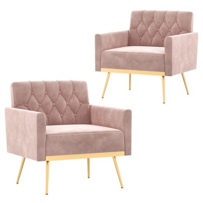 Tangkula 2PCS Modern Velvet Accent Chair w/ Button Tufted Back Golden Metal Legs