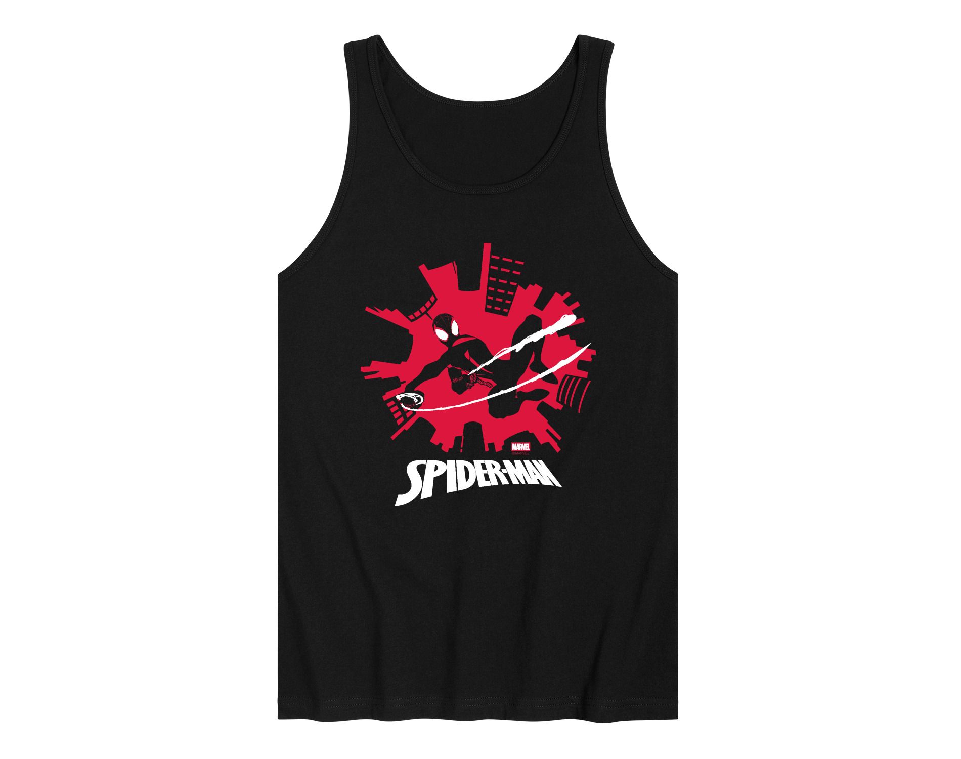 Men's Marvel Spider-Man Miles Skyline Graphic Tank Top - Black - 2 X-Large