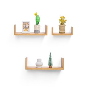 ChicFurnit Wall Shelf Set Floating Wood Shelves Invisible Brackets Hanging Shelf for Books Storage for Indoor Living Room, Golden, 13.98"*3.94"*2.76" - 1 of 4