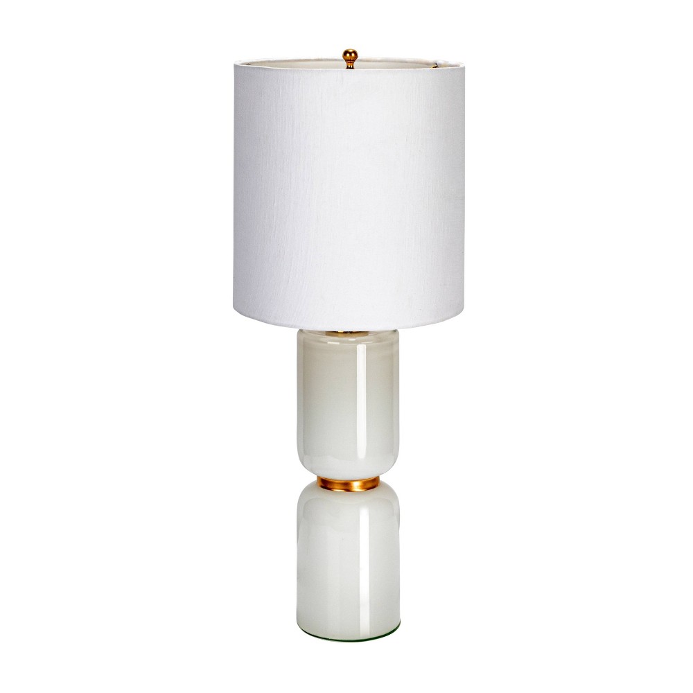 Photos - Floodlight / Street Light Storied Home Stacked Glass Base Table Lamp with Cotton Drum Shade White: UL Listed, 1-Way Switch, Adult Assembly Required