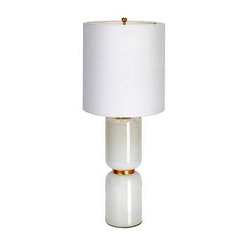 Storied Home Stacked Glass Base Table Lamp with Cotton Drum Shade White