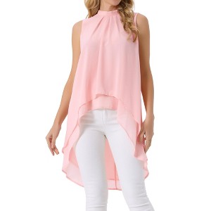 INSPIRE CHIC Women's Casual Tie Back Asymmetrical High Low Sleeveless Mock Neck Flowy Blouse - 1 of 4