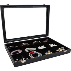 24-Grid Jewelry Box with Clear Lid & Lock, Removable Black Velvet Tray for Display and Storage - 1 of 4
