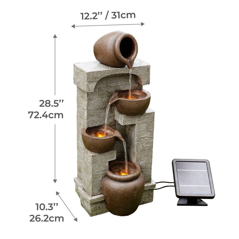 28.5&#34; Solar Powered Outdoor Waterfall Fountain with Two Pots, Two Bowls - Natural - Teamson Home, 3 of 13
