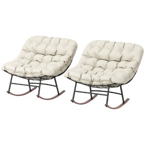 Outdoor Rocking Chair Patio Set of 2, Oversized Rocking Papasan Chairs with Cushions for Garden Porch, 265 lbs. - 1 of 4