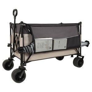 VisioGear Extra Large 300L Folding Wagon Cart with 480lbs Capacity, Side Pockets, and Drink Holders for Camping, Gray&Khaki, 41.34"*25.2"*44.17" - 1 of 4