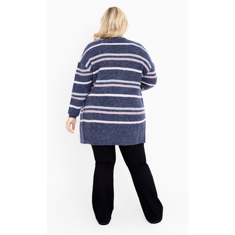 Women's Plus Size Skye Stripe Cardigan - indigo | AVENUE, 3 of 7
