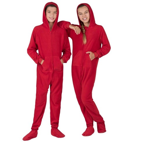 BIG FEET PAJAMA CO. Hoodie Footed Onesie Red Fleece Footed Pajamas for Boys  & Girls : : Clothing, Shoes & Accessories