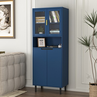 VYNXARIA Elegant  Tall Storage Bookcase with Tempered Glass Doors and Adjustable Shelves