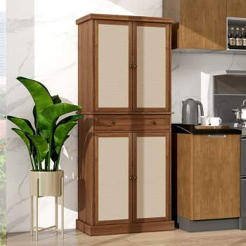 Storage Cabinet Free Standing Chest With 4 Adjustable Inner Shelves 1 Drawer Kitchen Buffet Sideboard Entryway Cabinet