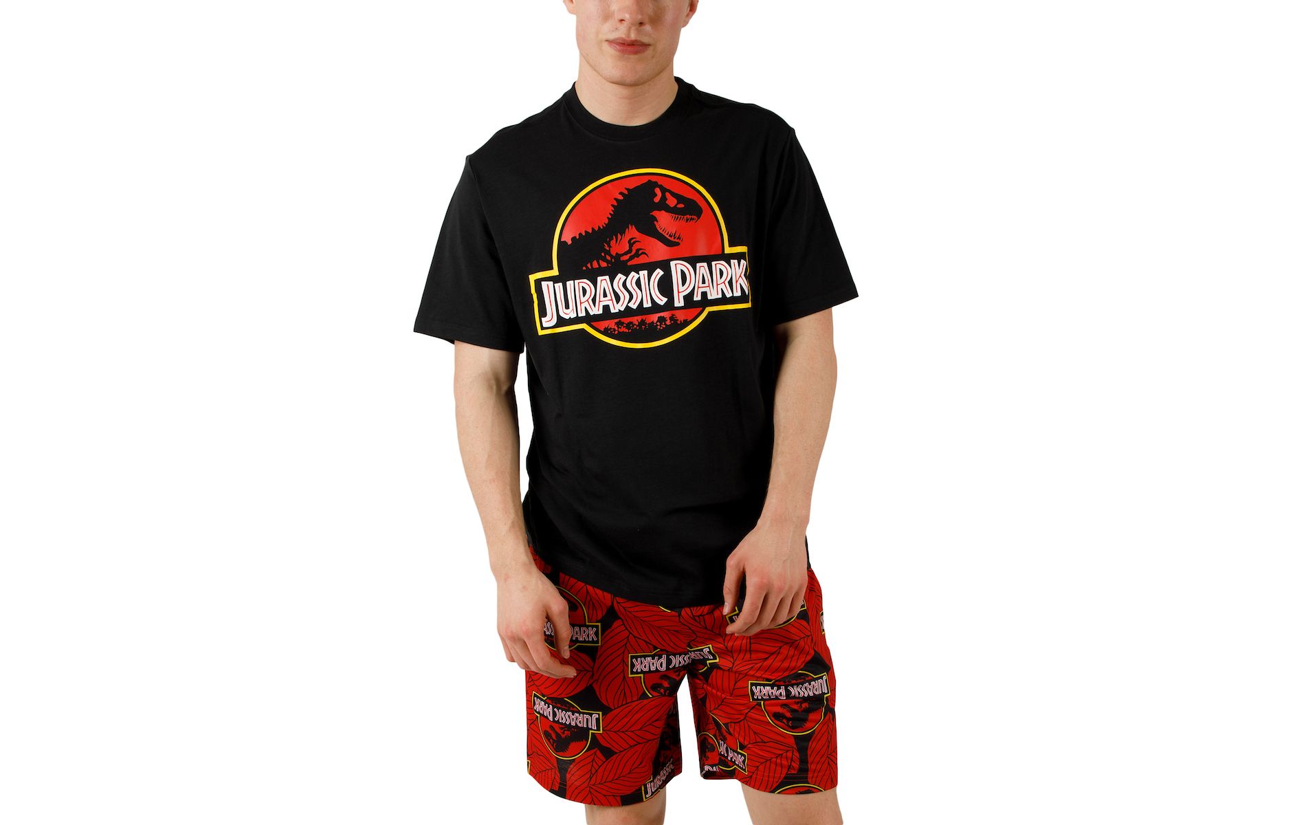 Jurassic Park Logo Men's Crew Neck Short Sleeve Tee & Lounge Shorts Combo Set