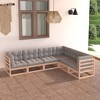vidaXL Patio Furniture Set 6 Piece Outdoor Sectional Sofa Solid Wood Pine - Natural With Cushions - 2 of 4