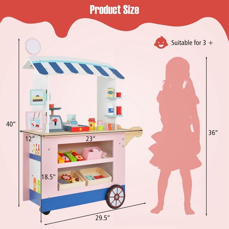 Costway Kids Snacks & Sweets Food Cart Kids Toy Cart Play Set with 30 PCS Accessories, 4 of 11