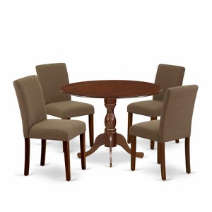 HomeStock 5-Pc Mahogany Finish Solid Wood Top Dining table with 4 Chairs with Drop Leaf - 1 of 4