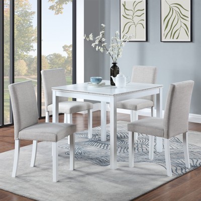 VYNXARIA 5 Piece Counter Height Table Set,Wooden Kitchen Table Set with Square Table and 4 Upholstered Chairs for Kitchen,Dining Room