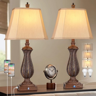 ROTTOGOON Table Lamps Set of 2, Touch Resin Mermaid Lamps with USB & Type-C Ports, for Nightstand Bedside Living Room, Brown