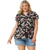 Agnes Orinda Women's Plus Size Floral Ruffle Trim V Neck Button Layered Sleeve Blouses - 3 of 4