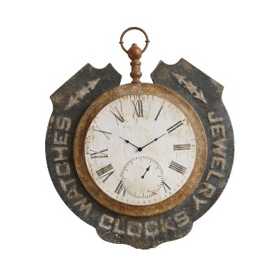 Distressed Metal Wall Clock with Wording Silver Gray - 3R Studios