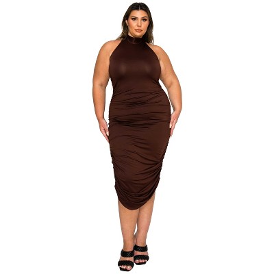 L I V D Women's Izzy Side Ruched Halter Neck Dress