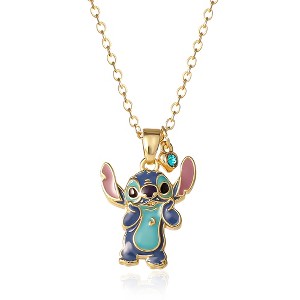 Disney Stitch Brass Flash Yellow Gold Plated Enamel & Blue Crystal Standing - 1 of 3