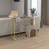Gold Metal Console Table with Tempered Glass Top and 3 Storage Shelves, Modern Narrow Entryway Sofa Table - 2 of 4