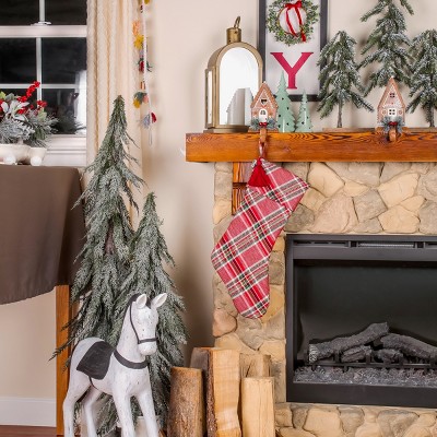 20" Red Plaid Cotton Christmas Stocking with Tassel