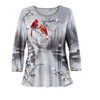 Collections Etc Sequin Detailed Snowy Lake and Cardinals 3/4 Length Sleeve Top - 4 of 4