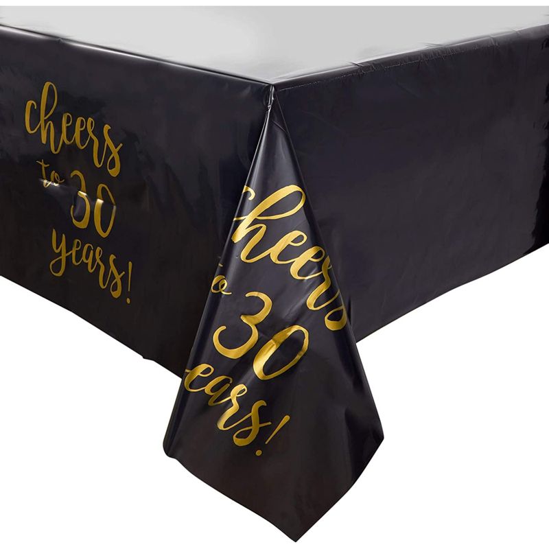Sparkle and Bash 3 Pack Black Plastic Tablecloth for 30th Birthday Party (54 x 108 in), 4 of 7