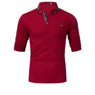 Mens Long Sleeve Polo Shirts Slim Fit Casual Plaid Collar Golf Shirt with Pocket Heather