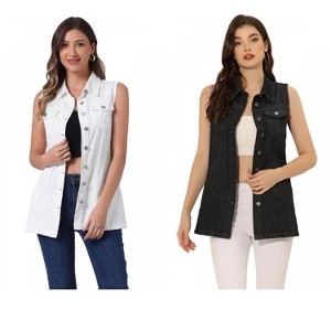 INSPIRE CHIC Women's Sleeveless Casual Button-Down Side Pockets Long Jean Vests 2 Packs - 1 of 4