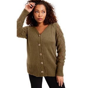 June + Vie by Roaman's Women's Plus Size Openwork Cardigan - 1 of 4