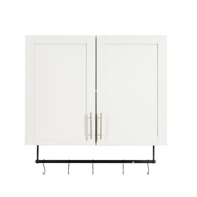 OUTSUPPLY Bathroom Wall Cabinet with Adjustable Shelf, Towel Bar, 5 Hooks, Over the Toilet Storage Cabinet for Bathroom, Kitchen