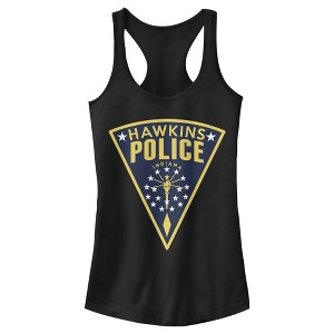 Juniors Womens Stranger Things Hawkins Police Crest Racerback Tank Top - 1 of 4