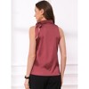 INSPIRE CHIC Women's Elegant Satin Sleeveless Bow Tie Mock Neck Solid Work Blouse - 3 of 4
