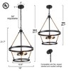 LNC Mocha 3-Light 16" Farmhouse Wagon Wheel Small Tiered Chandelier, Matte Black with Hemp Rope - 3 of 4