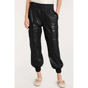 Women's Faux Leather Cargo Jogger Pants - Fate - 1 of 2