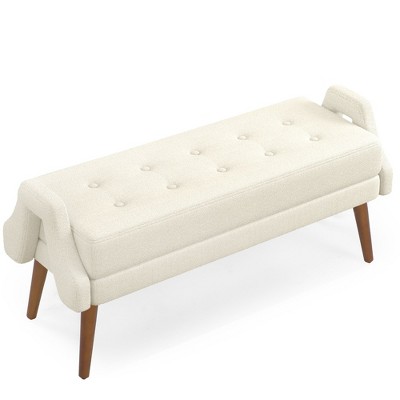 NicBex Modern 44.8" Bedroom Bench Wood Accent Stool with Irregular Geometric Armrests for Entryway and Living Room