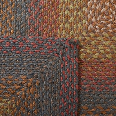 Handwoven Green and Rust Braided Square Area Rug