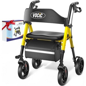 Walkers for Seniors,Foldable Walker with Seat,Aluminum Supports 330lb,8" Wheels-Yellow - 1 of 4