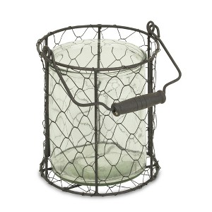 HomeRoots 6" Brown and Clear Wire Basket and Glass Jar - 1 of 4
