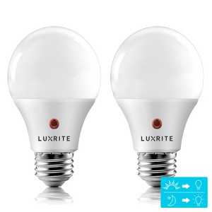 Luxrite A19 LED Bulbs 60 Watt Equivalent, 3000K Soft White, Outdoor Lighting, Enclosed Fixture Rated, 800 Lumens, E26 Medium Base 2 Pack - 1 of 4