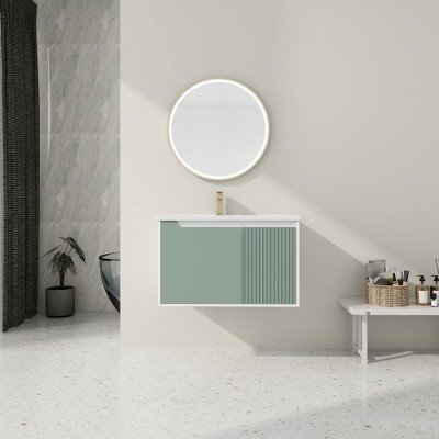 Wall-Mounted Bathroom Vanity with Ceramic Sink, Bathroom Vanity with Soft Close Door