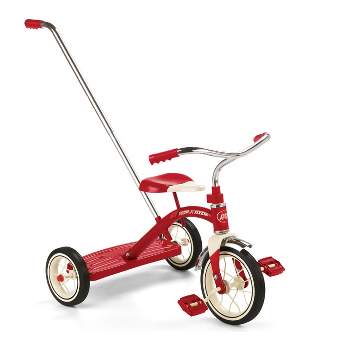 Radio Flyer 34TX Kids Beginner Classic Steel Framed 10 Inch Front Wheel Adjustable Seat Tricycle with 3 Position Push Handle, Red
