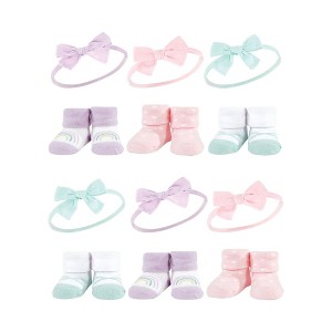 Hudson Baby Infant Girl 12Pc Headband and Socks Giftset, Purple Mint Rainbow, One Size - 1 of 2