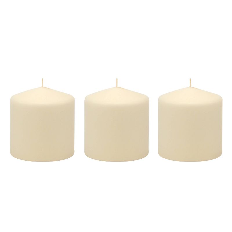 Stonebriar 3pk Tall 3&#39;&#39; x 3&#39;&#39; 18 Hour Long Burning Unscented Ivory Wax Pillar Candle, 3 of 8
