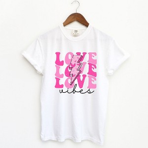 Simply Sage Market Women's Love Vibes Bolt Short Sleeve Garment Dyed Tee - 1 of 4