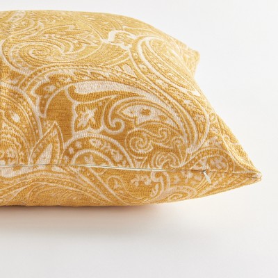 Ochre Paisley Jacquard Square Indoor Outdoor Pillow 24"